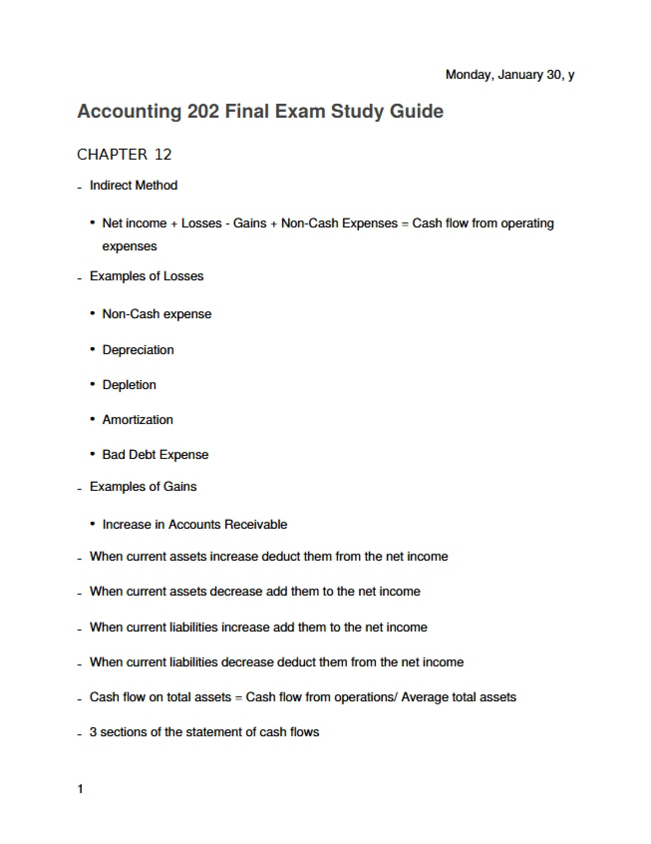 Study Guide for Final Examination in Accounting Principles II