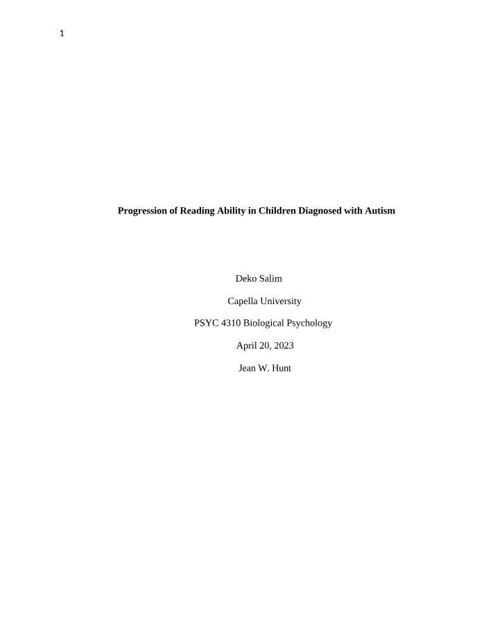 Reading Ability Progression in Children Diagnosed with Autism