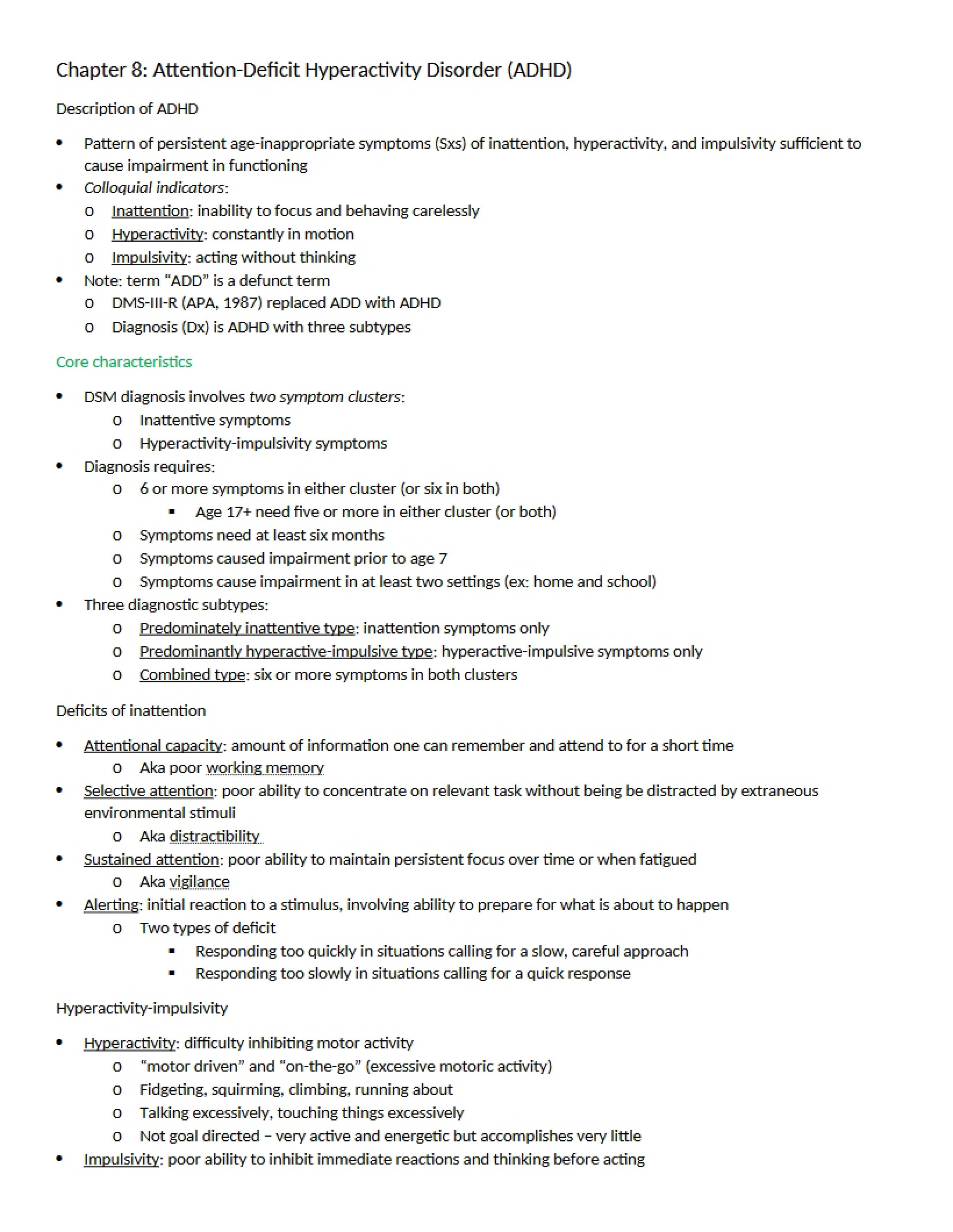 Attention-Deficit Hyperactivity Disorder (Ch 8)