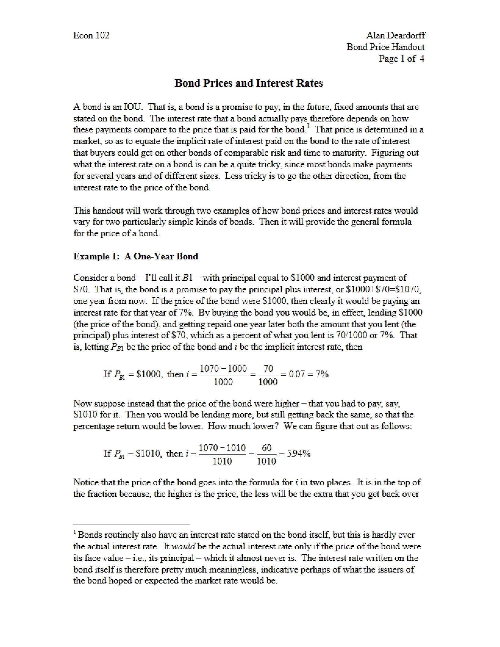 Rates of Interest and Bond Prices