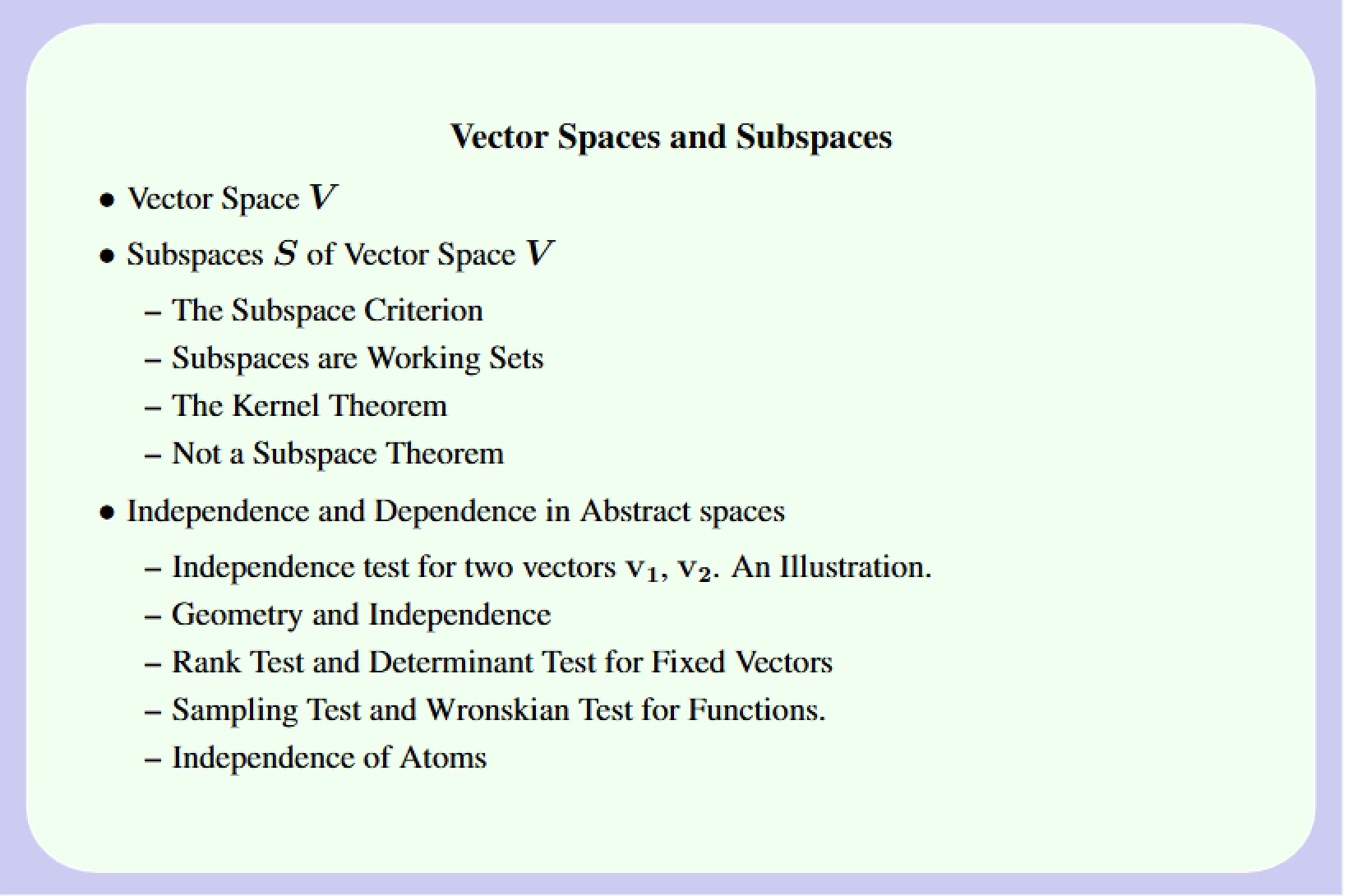 Subspaces and Vector Spaces