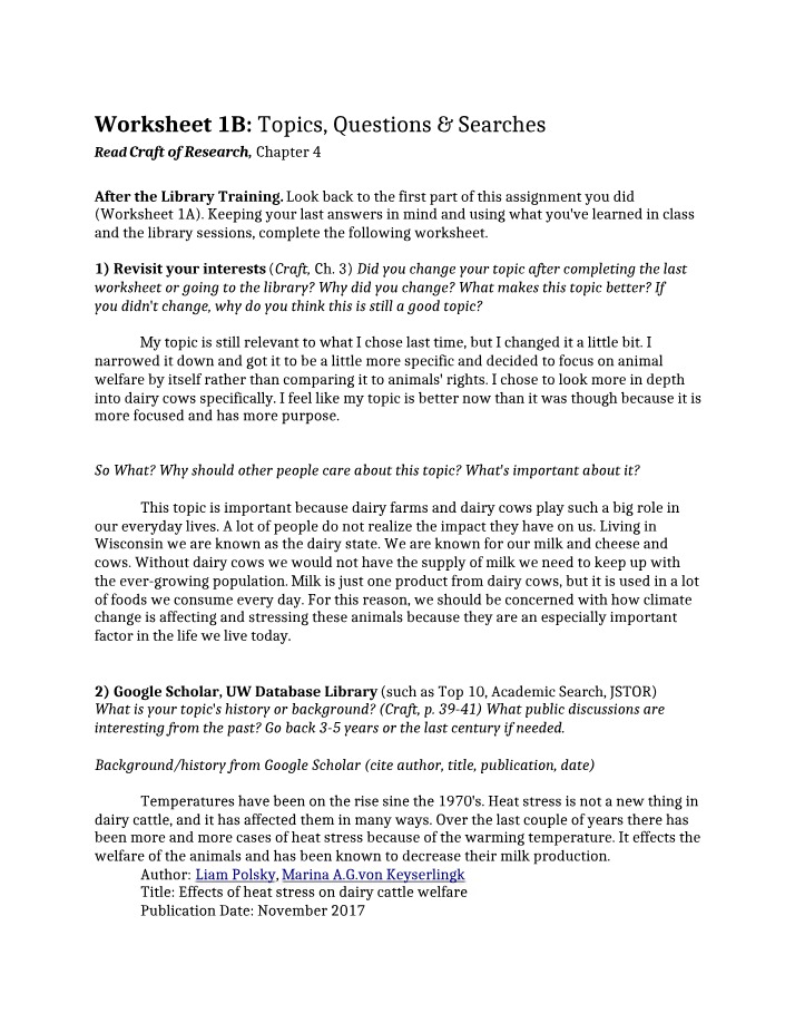 Topics, Questions and Searches - Worksheet 1B