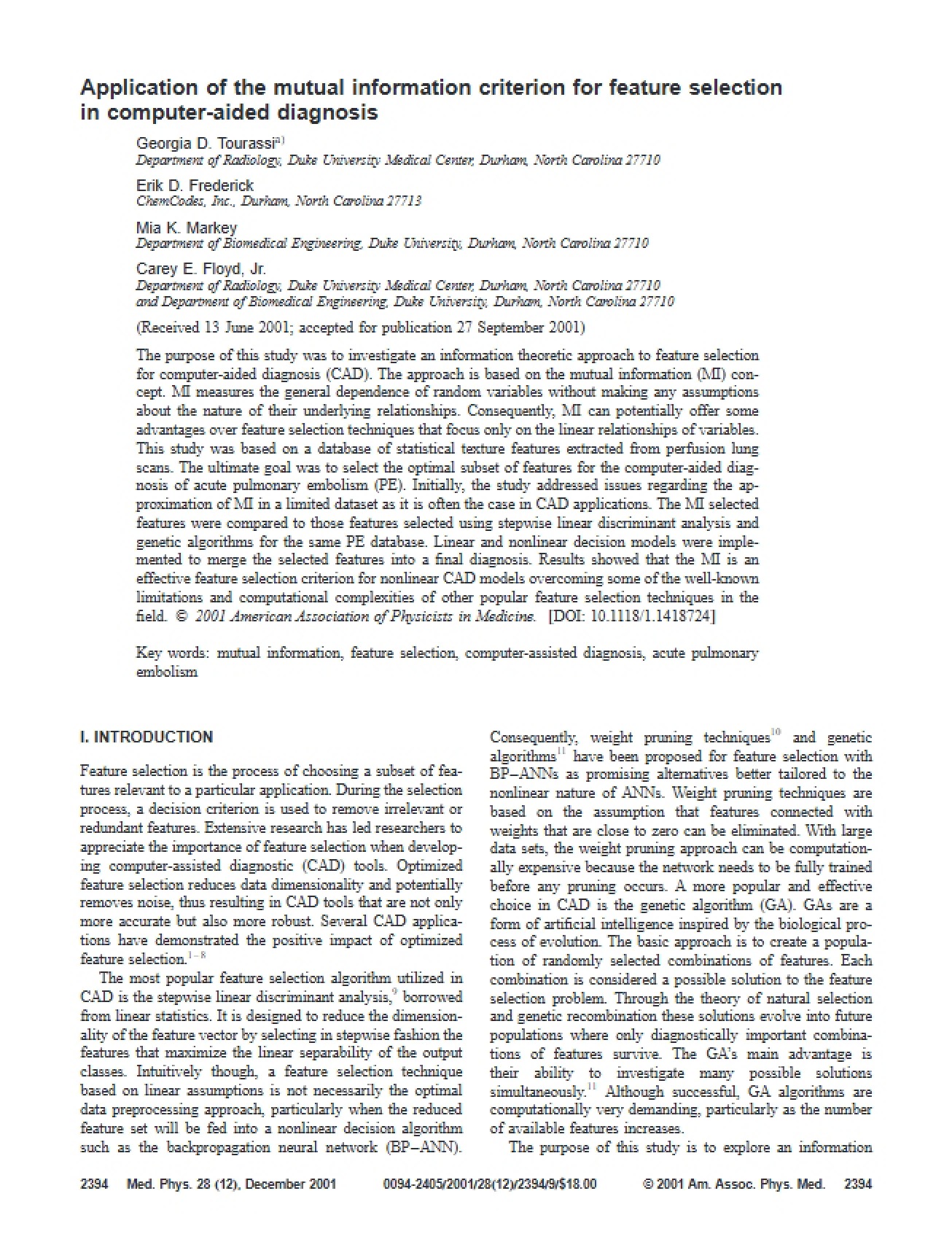 Mutual Information Criterion Application