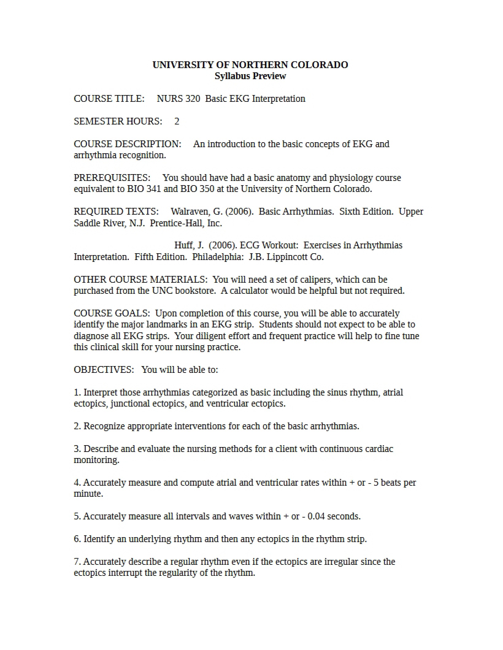 Syllabus for Nursing 320