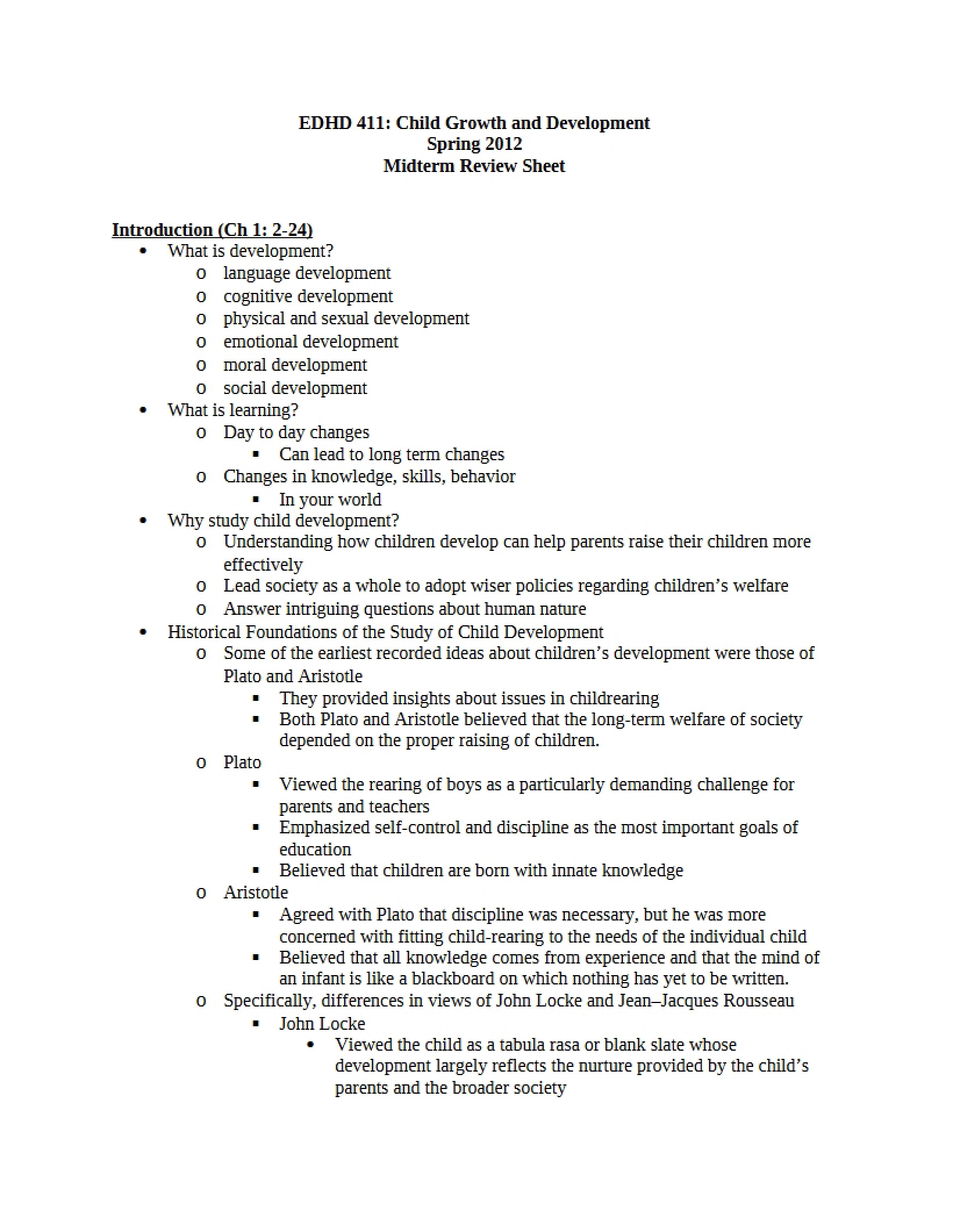 Review Sheet for Midterm