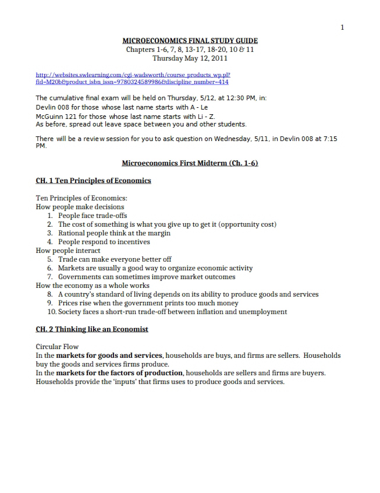 First Set of Notes on Microeconomics
