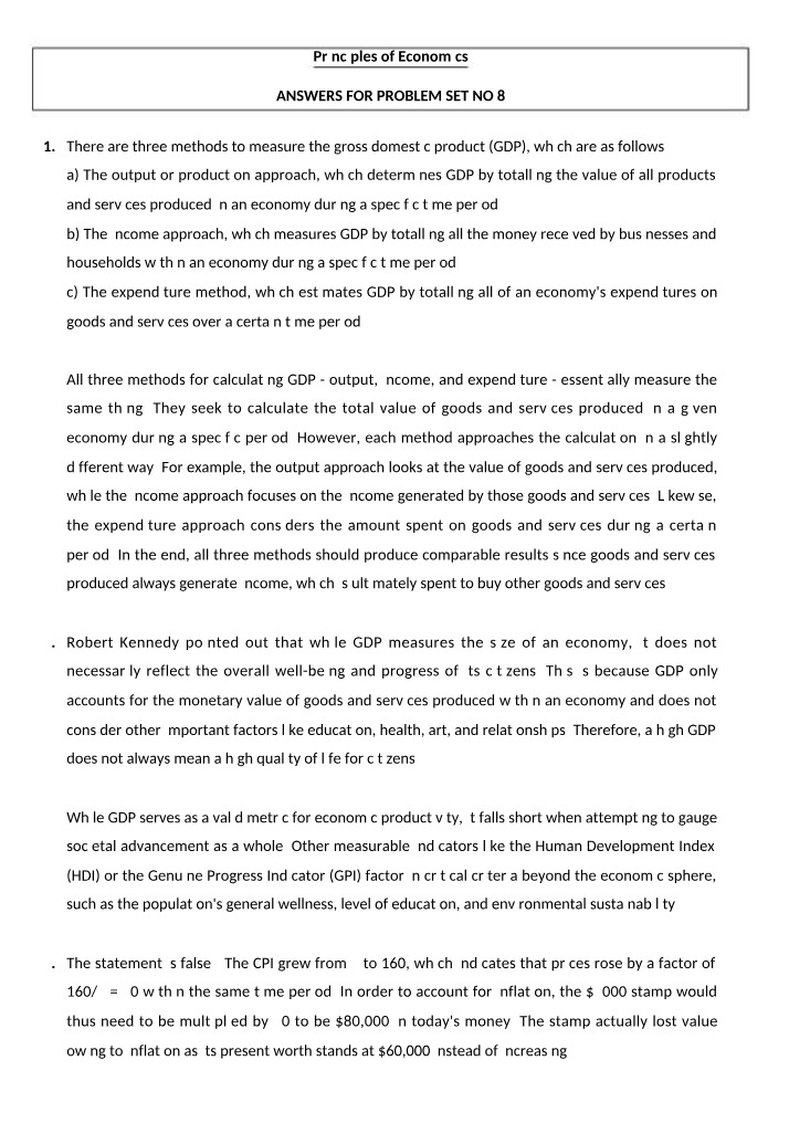 GDP Calculation Methods - Problem Set Answers