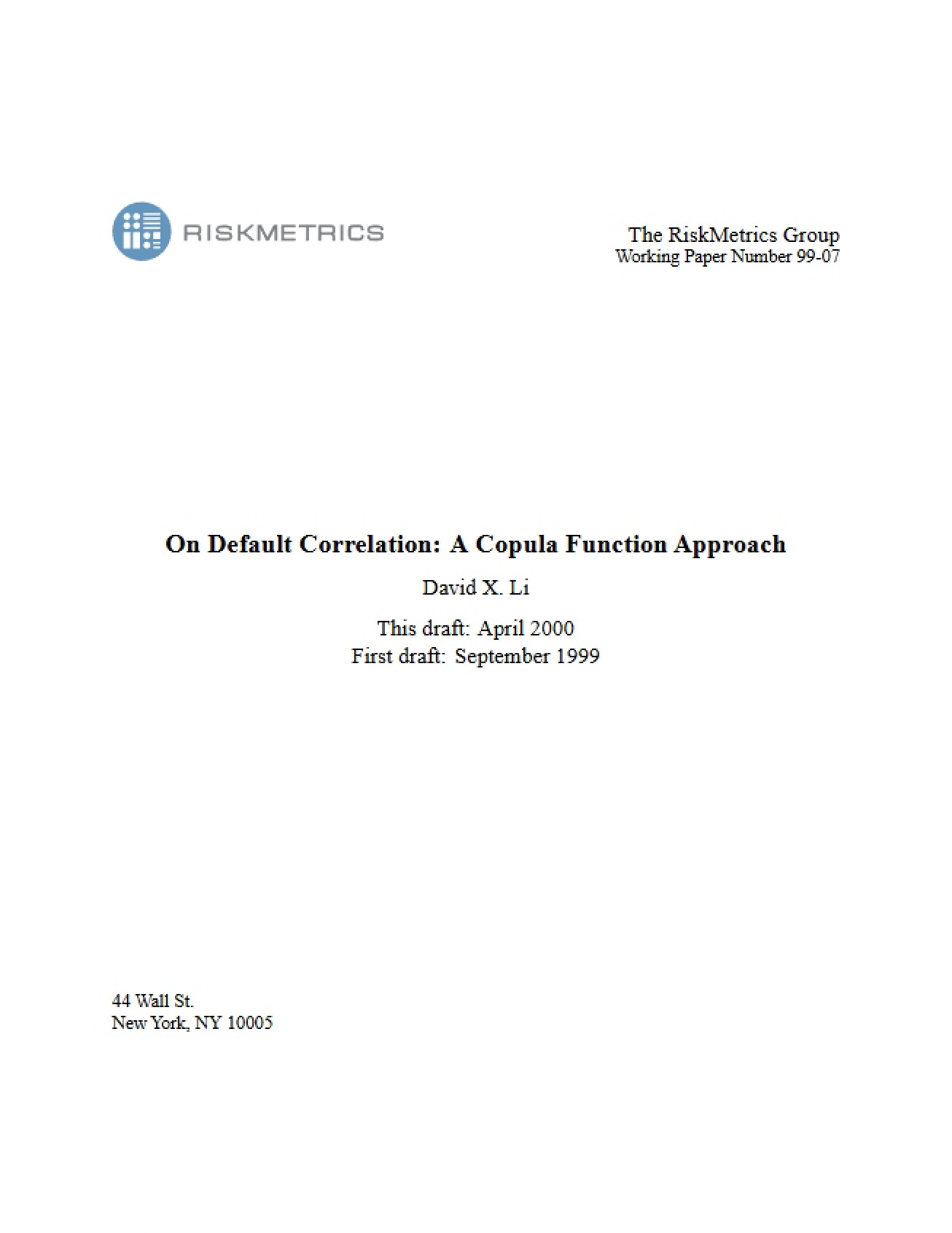 Default Correlation A Copula Function Approach