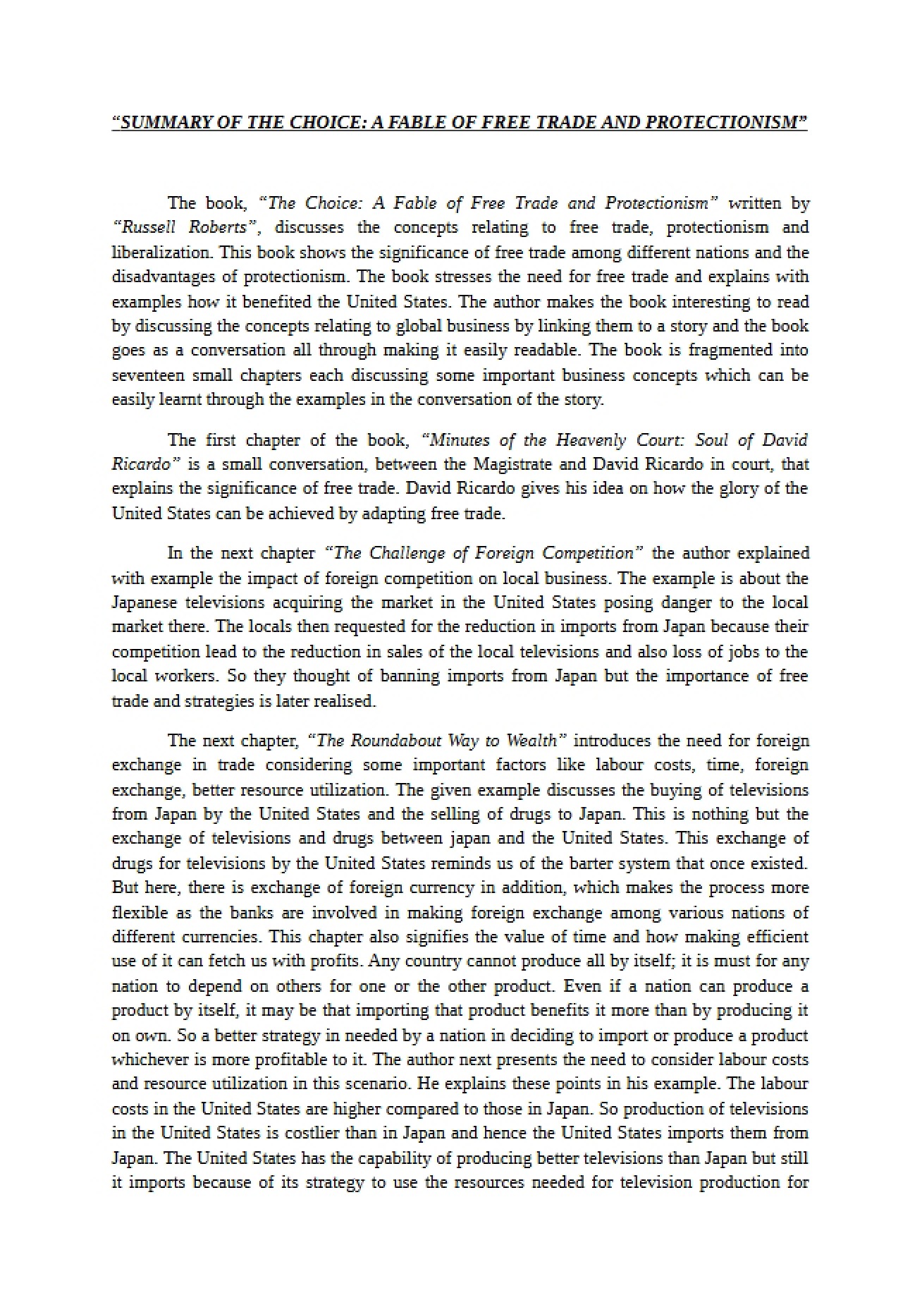 Summary of Book