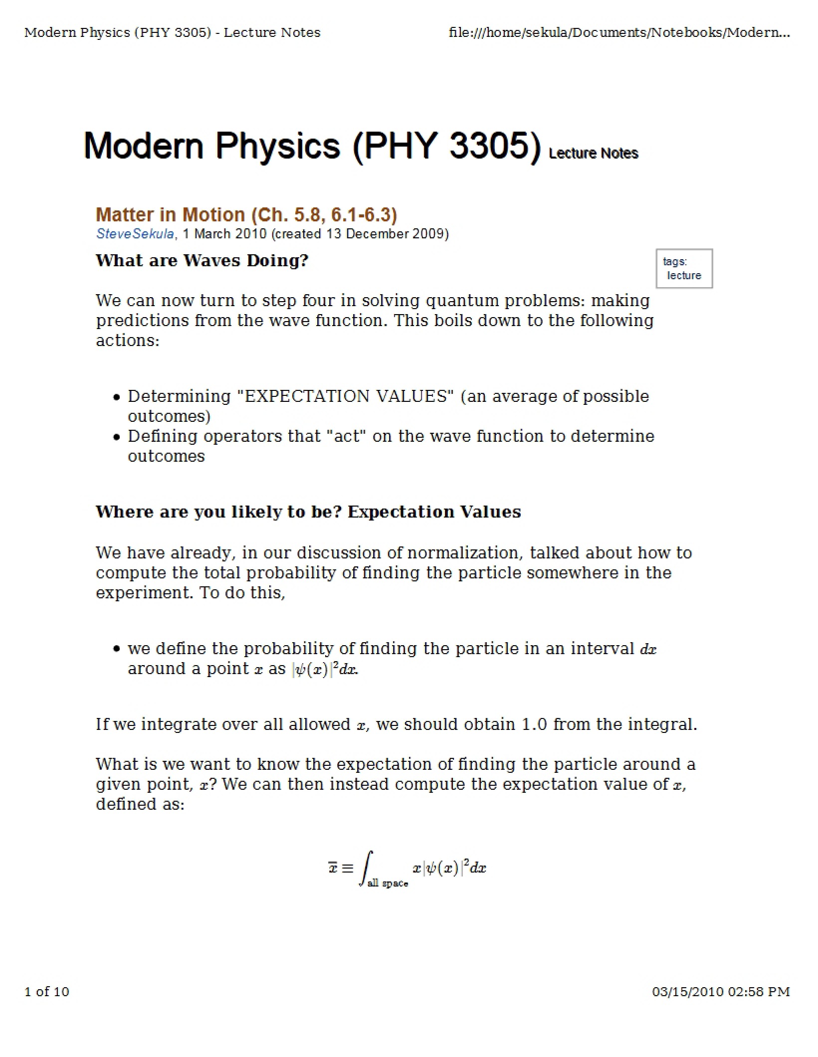 Motion of Matter