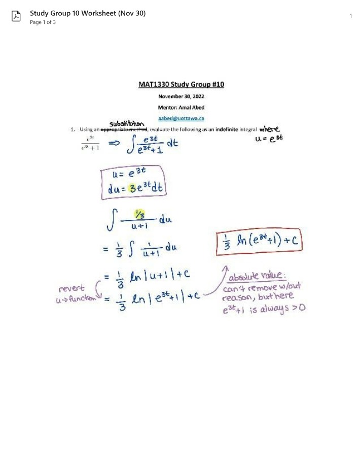 Worksheet for Study Group 10