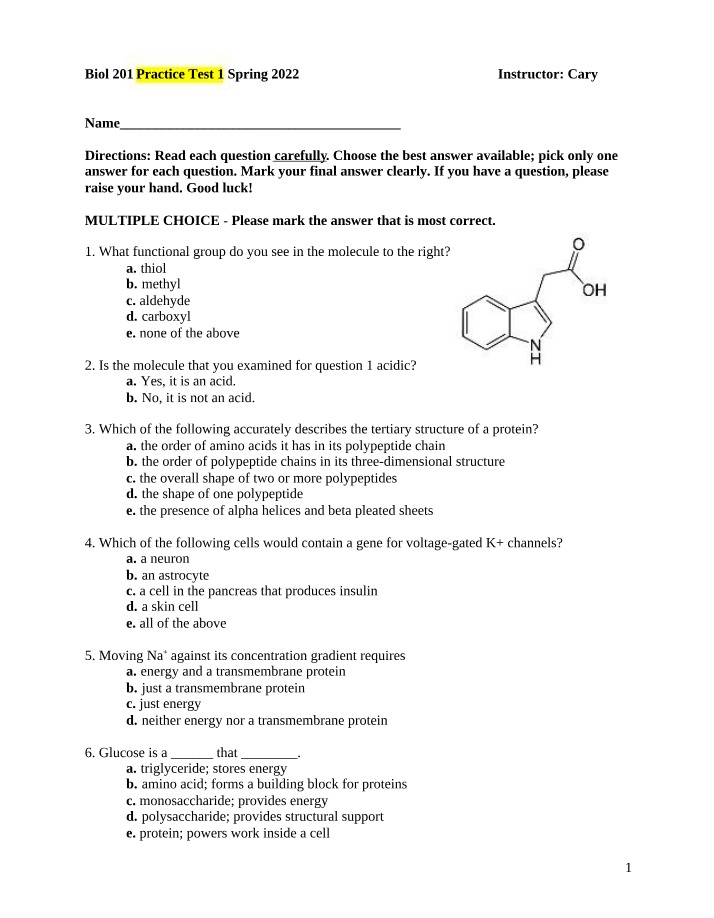 Biology Practice Test 1