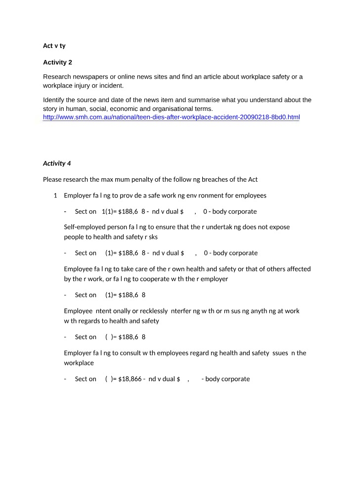 Workplace Safety Hazards, Penalties, and Research Activities