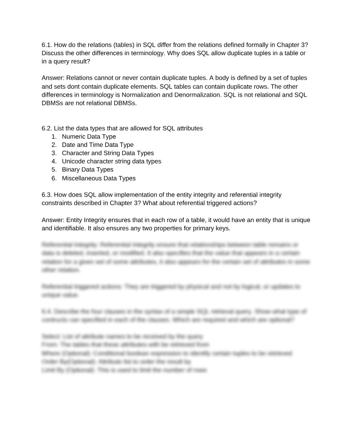 SQL Relations and Terminology