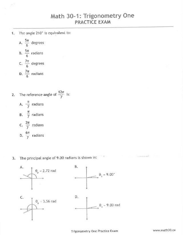 Practice Exam 1 - Trigonometry