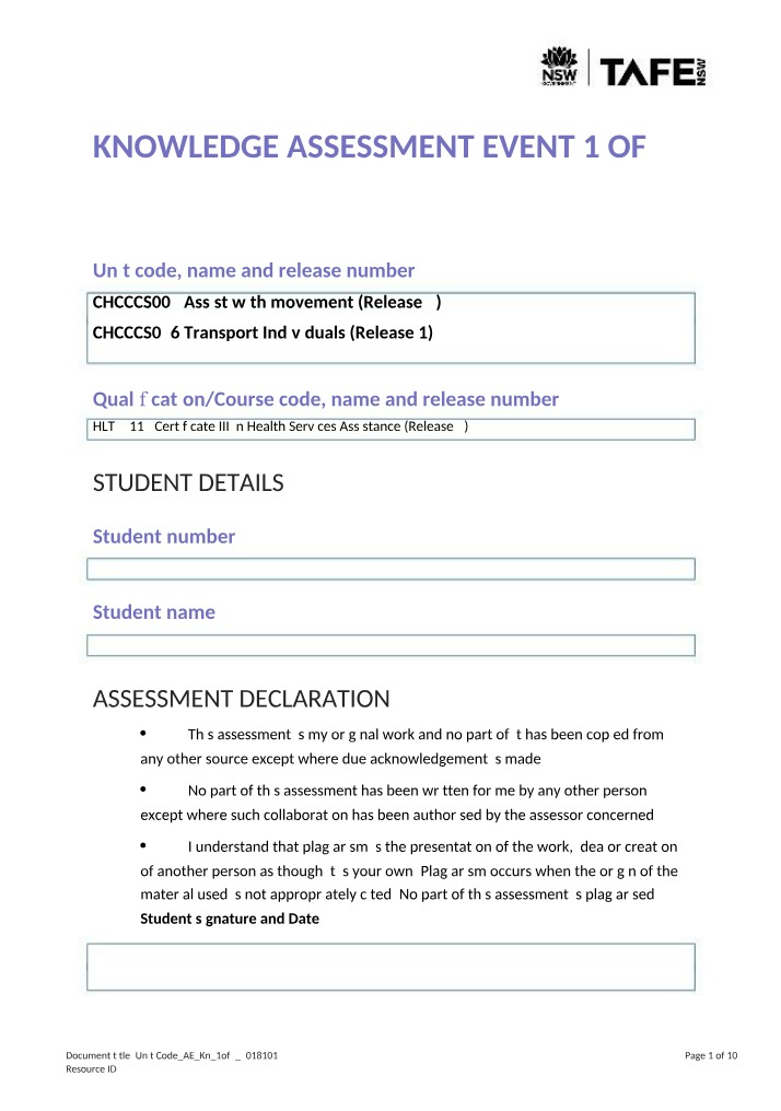 Event 1 of 2 - Knowledge Assessment