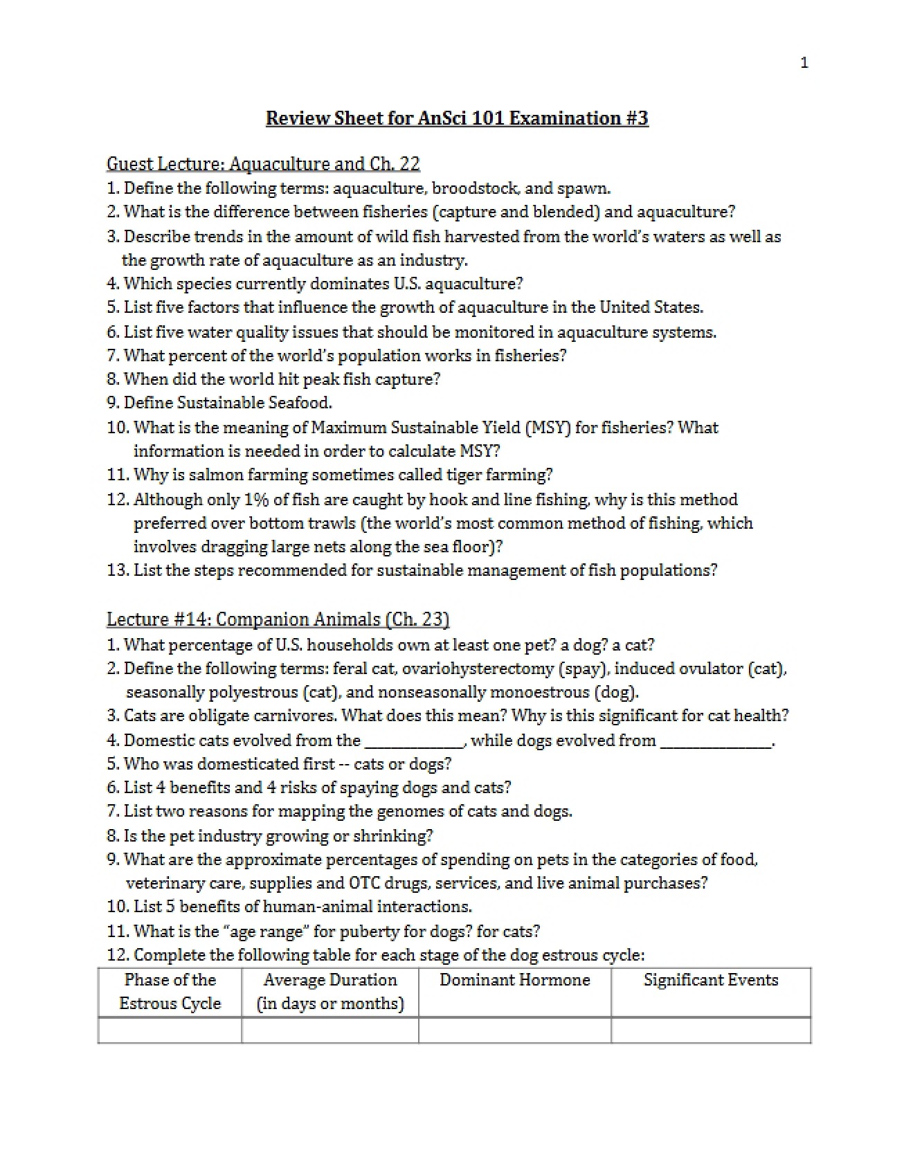 Third Exam Review Document