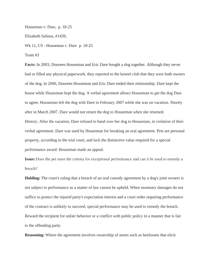 Houseman v. Dare Case Analysis