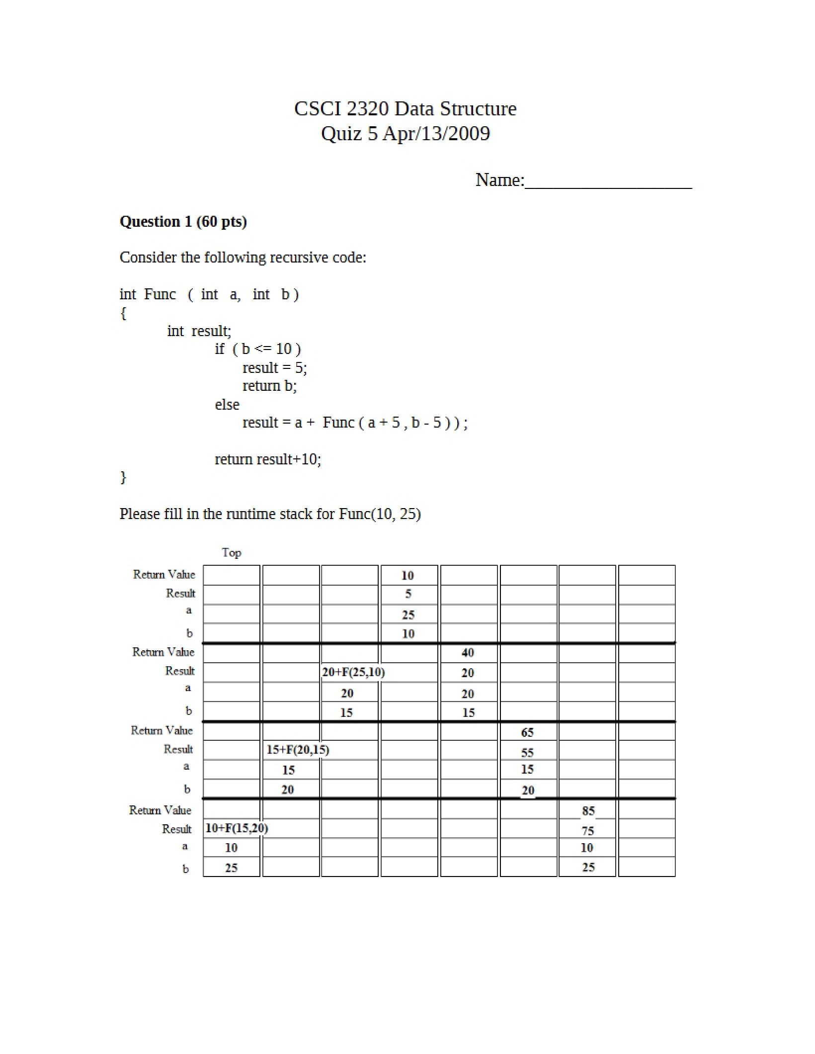 Quiz 5 for CSCI 2320