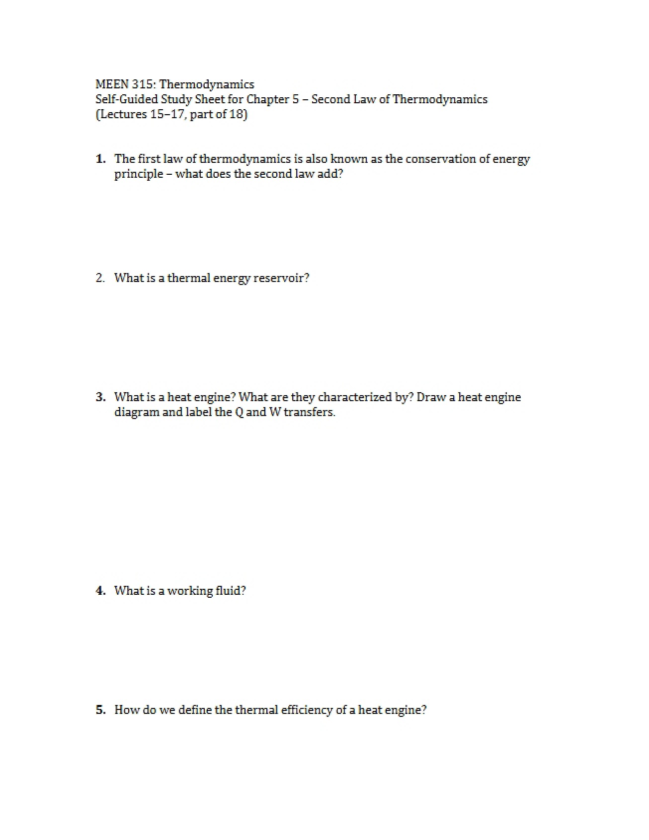 Self-Study Sheet Chapter Five