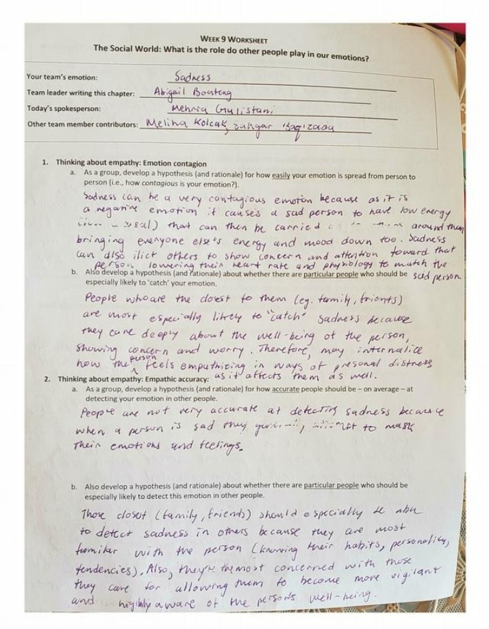 Worksheet on Emotion Contagion - The Role of Others in Our Emotions