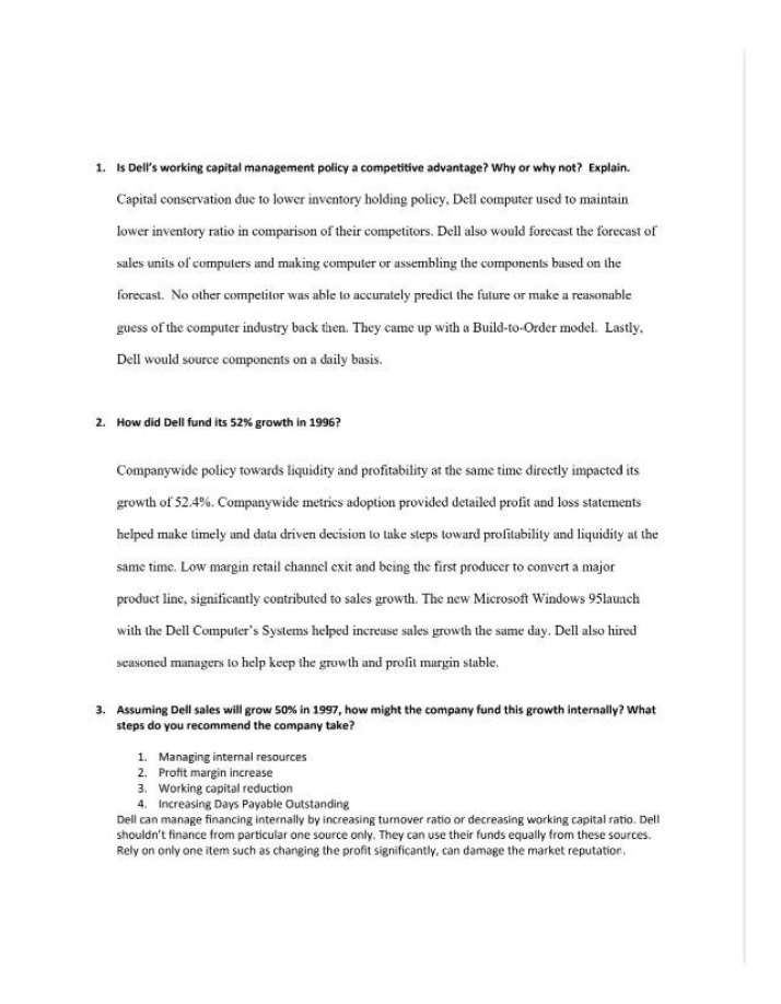 Analysis of Dell's Working Capital Management and Growth Strategy