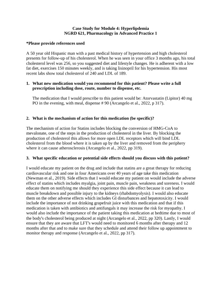 Advanced Pharmacology - Module 4 Case Study