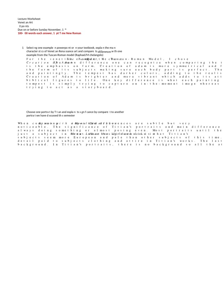 Worksheet for Venetian Art Lecture