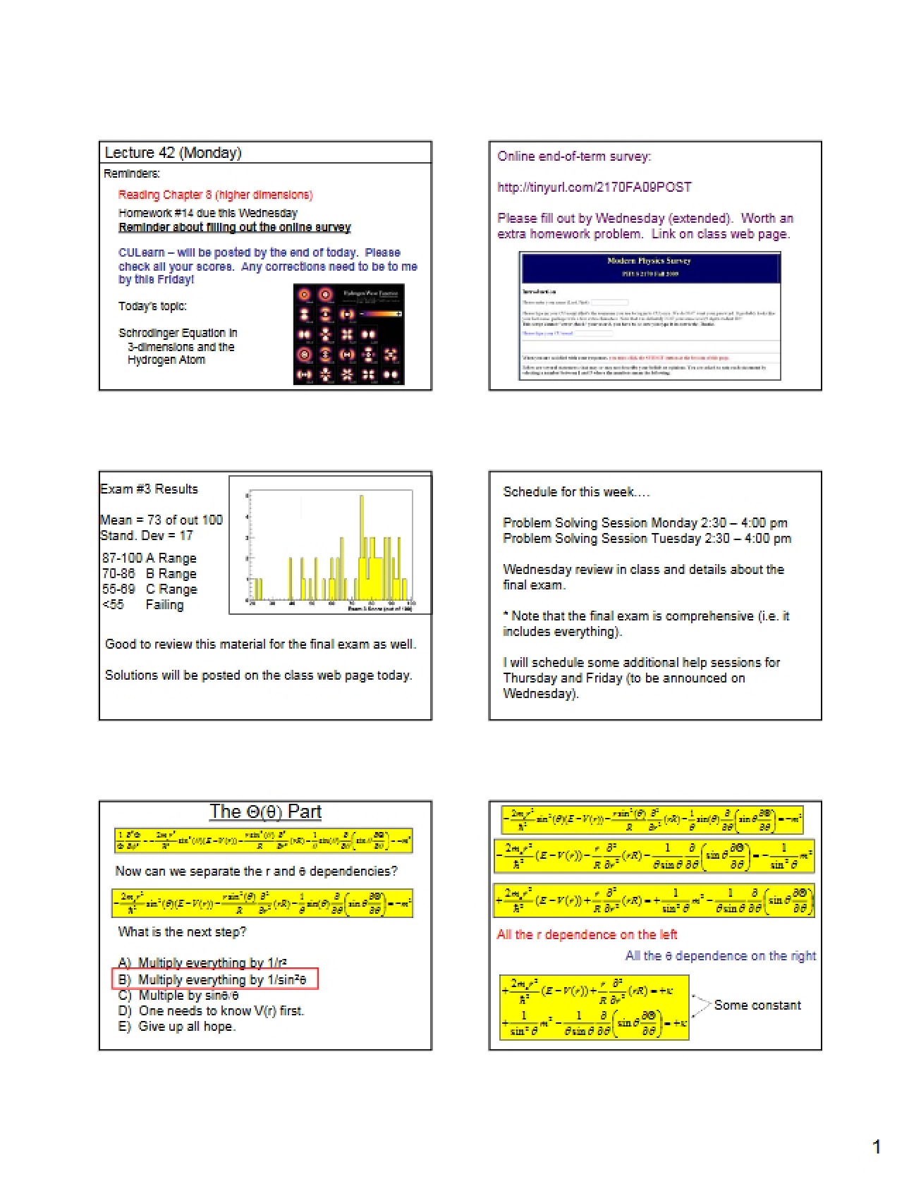 Eighth Set of Lecture Notes