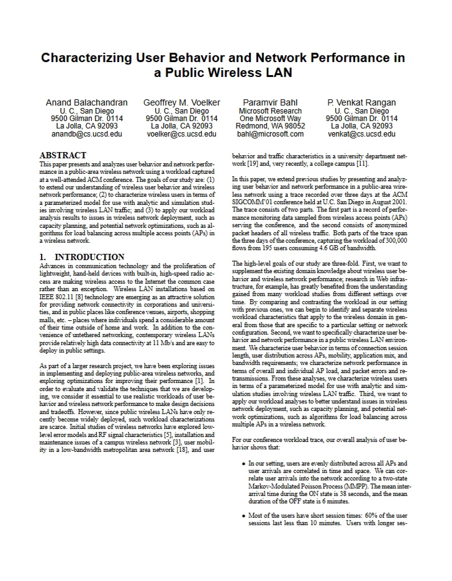 Public Wireless LAN Characterizing User Behavior and Network Performance