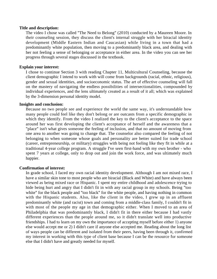 Reflection Paper - Biracial Identity Development