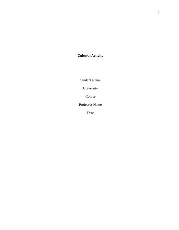 Report on Cultural Activity