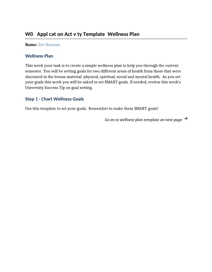 Wellness Plan for a Successful Semester