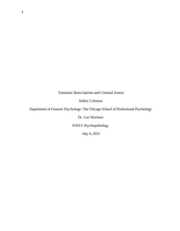 Traumatic Brain Injuries in Criminal Justice