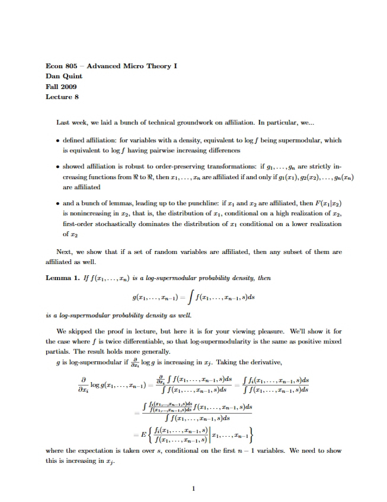 Eighth Lecture (Econ 805)