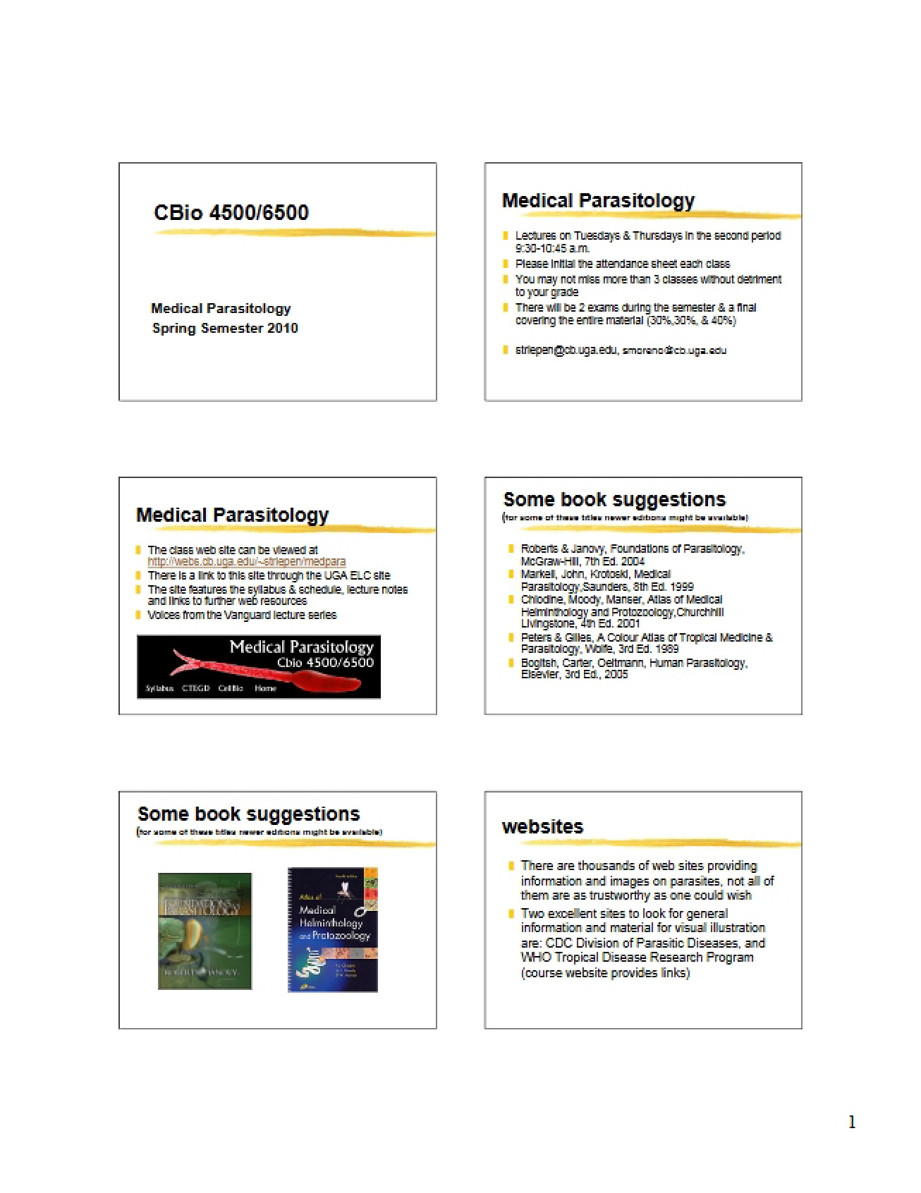 Introduction to Parasitology, 2010