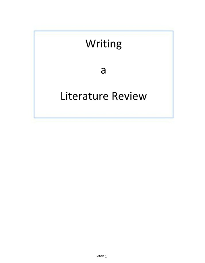 Guide to Writing a Literature Review