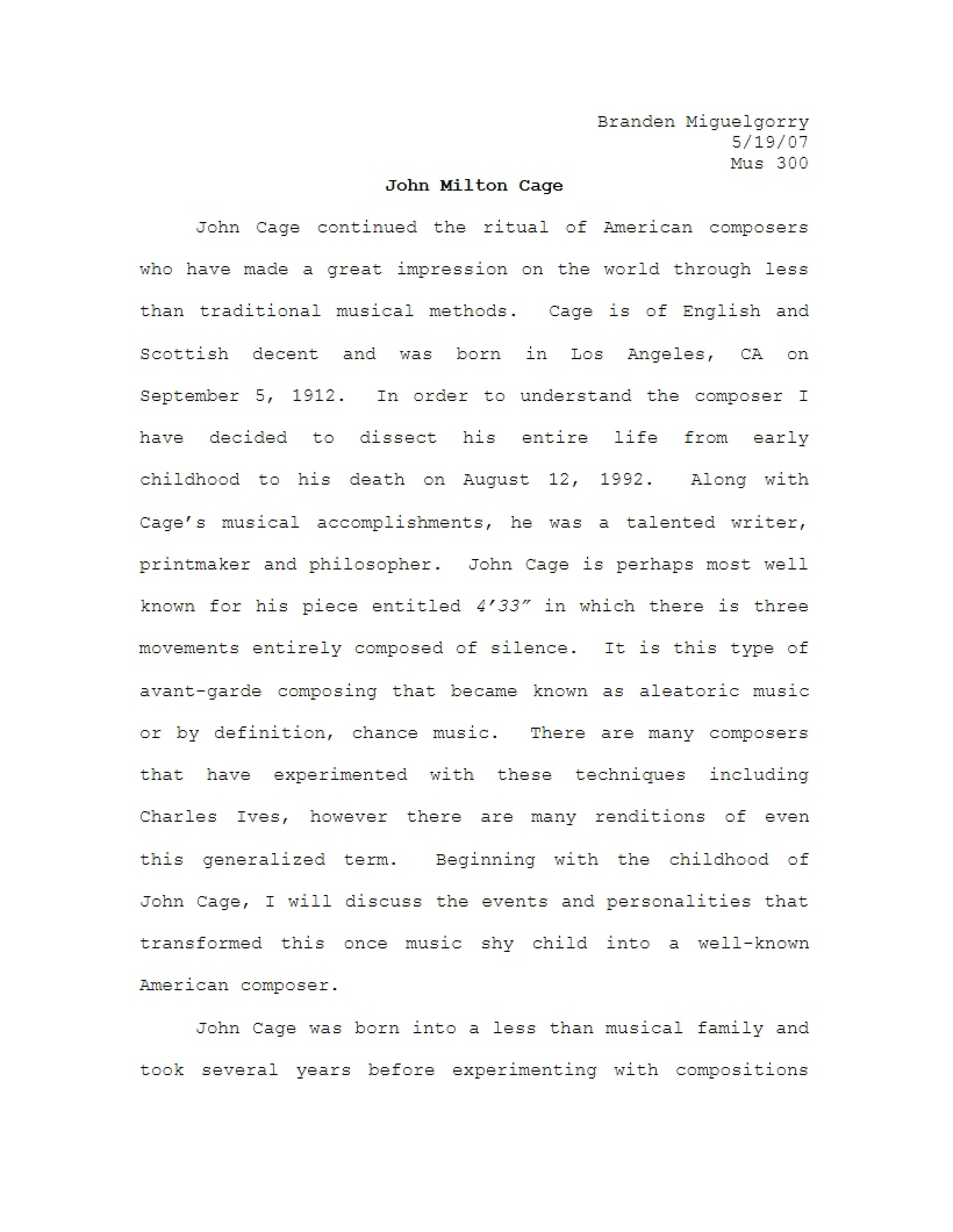 Cage, John Milton
