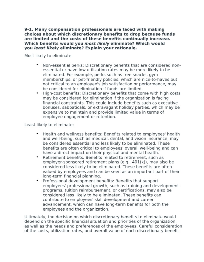 Discretionary Employee Benefits - Healthcare Cost Control