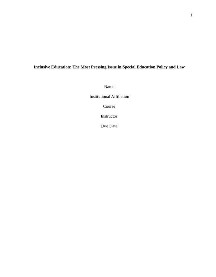 Inclusive Education - Challenges and Legislation