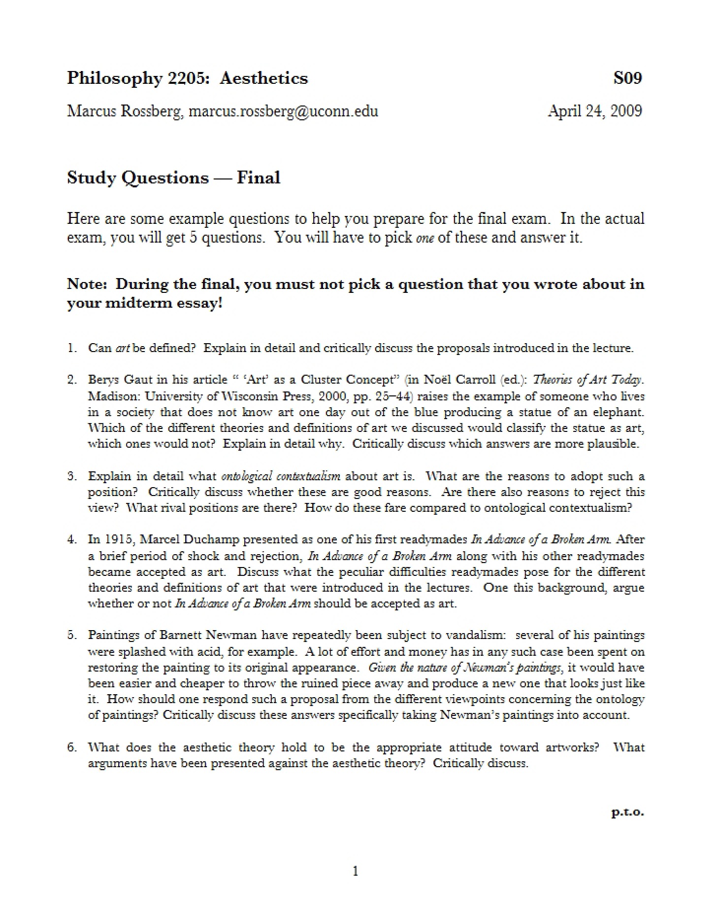 Study Material for Final