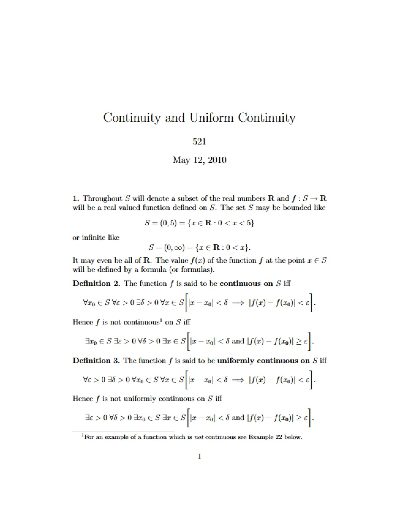Uniform Continuity and Continuity