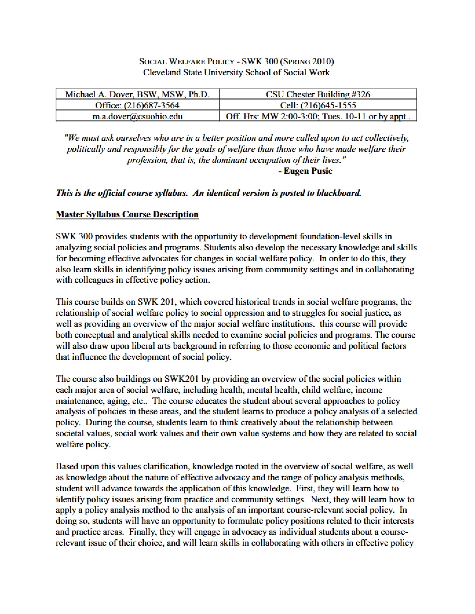Class Syllabus