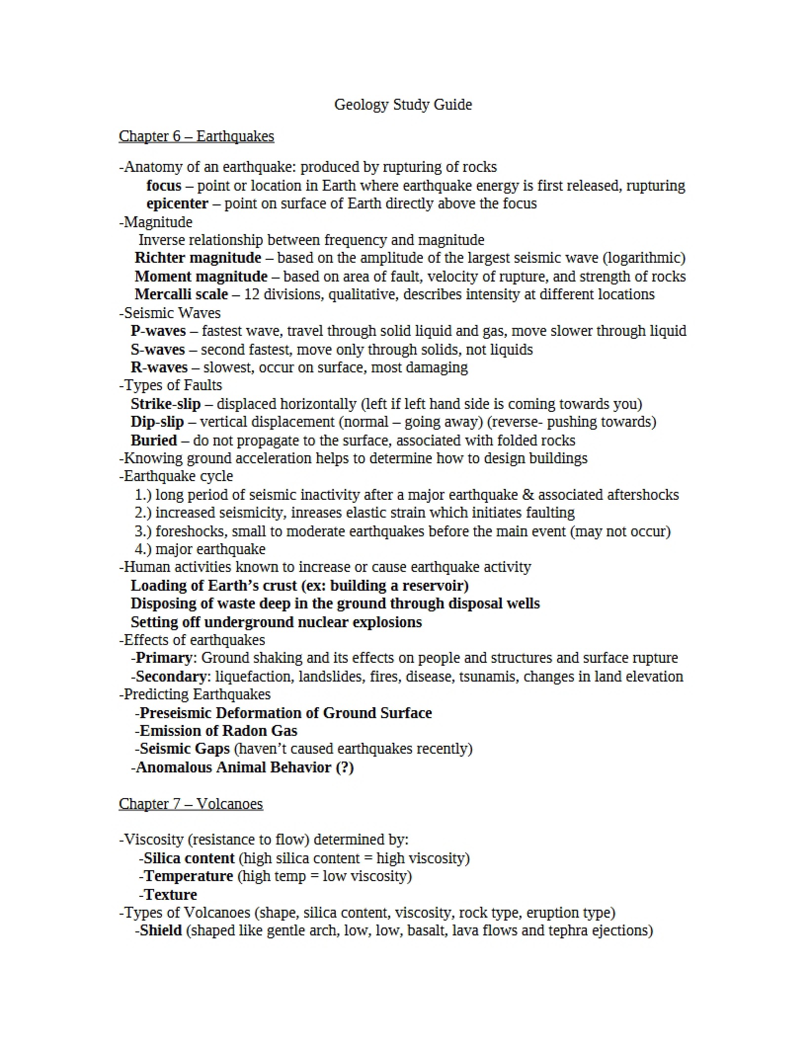 Study Guide for Geology