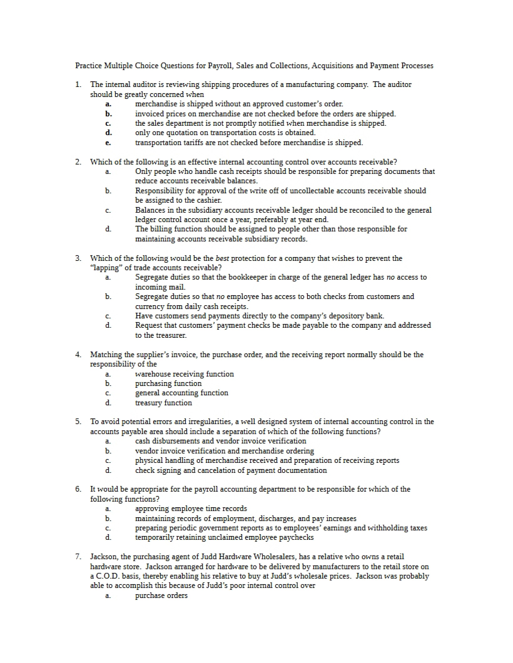 Multiple Choice Practice Questions