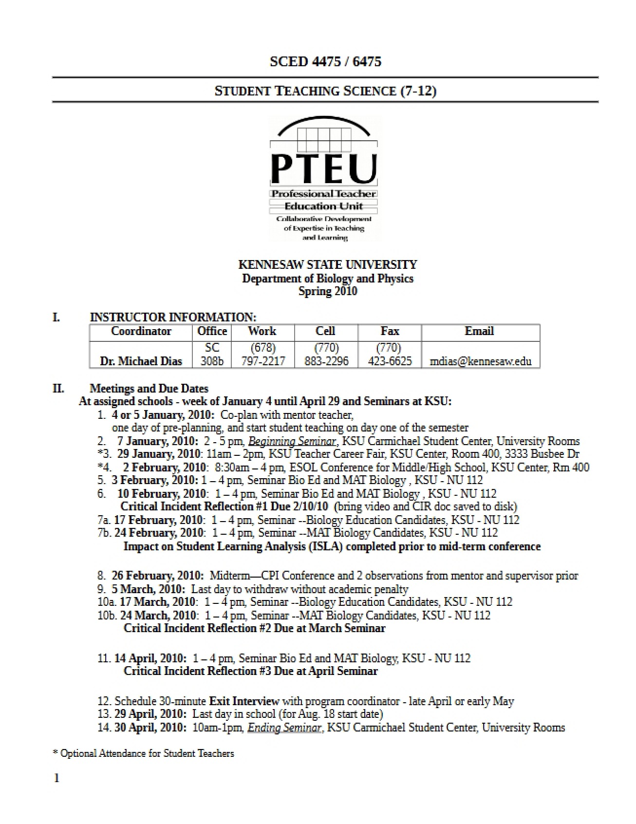 Student Teaching Science Syllabus