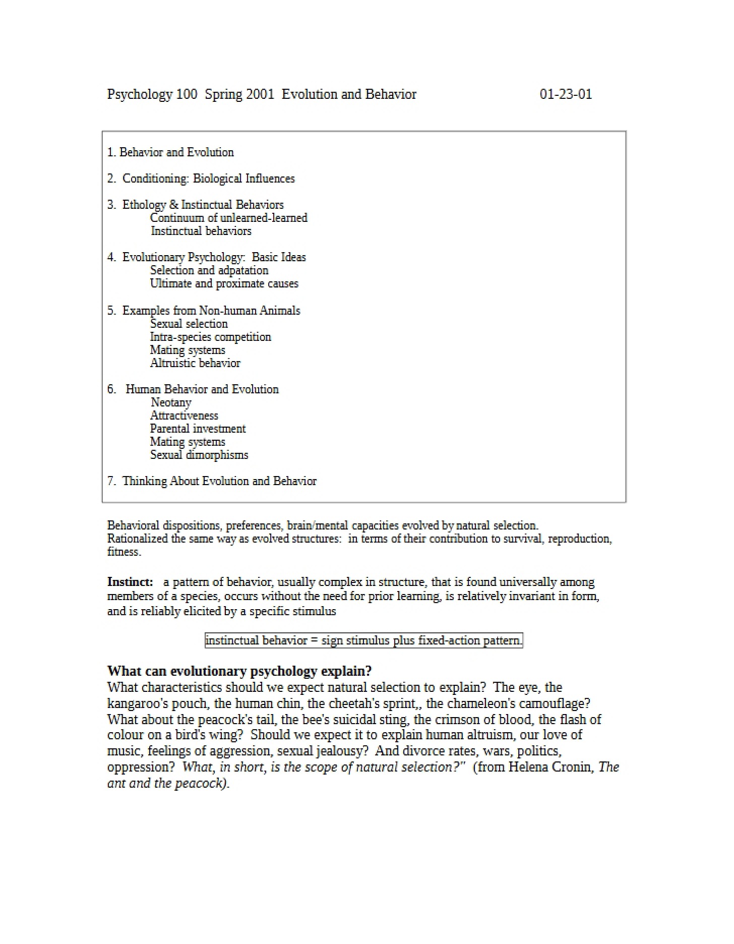 Outline of Evolutionary Psychology