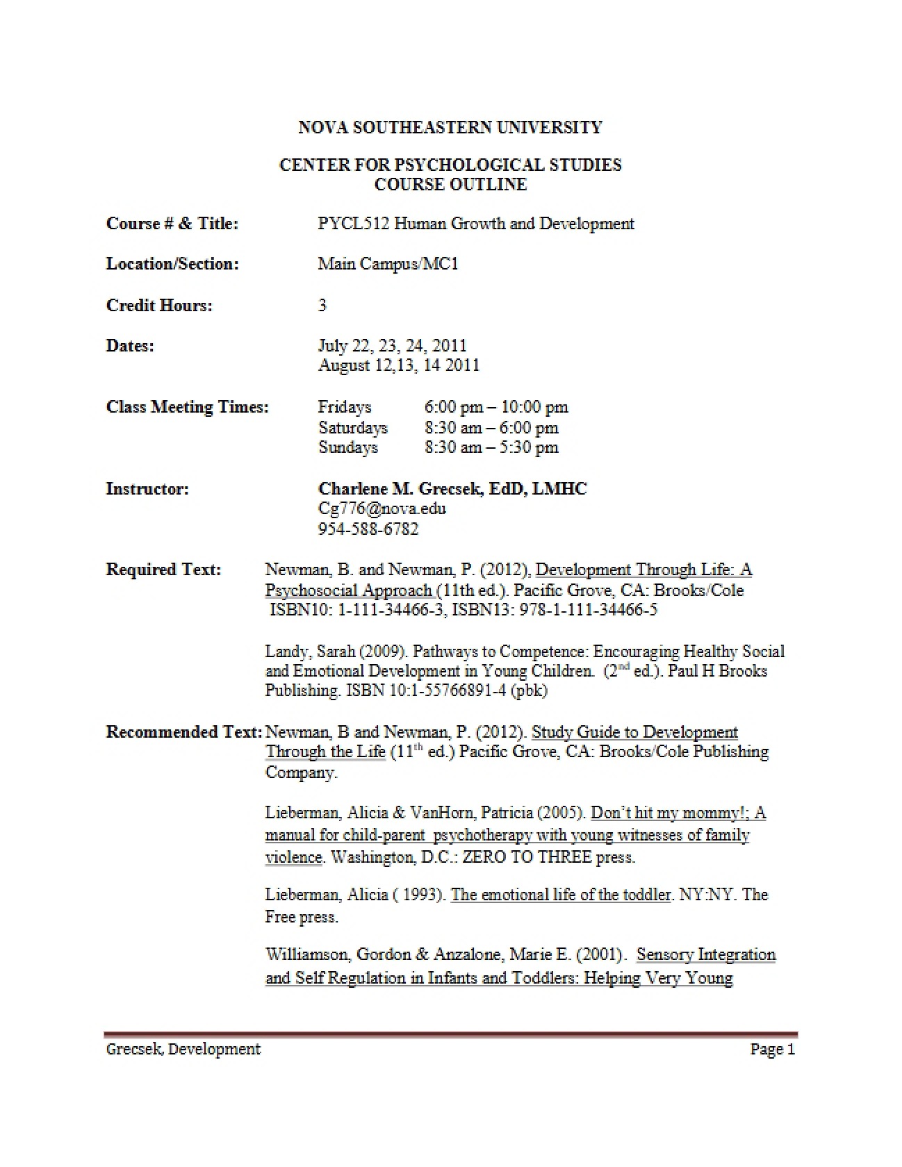 Course Requirements: Human Growth