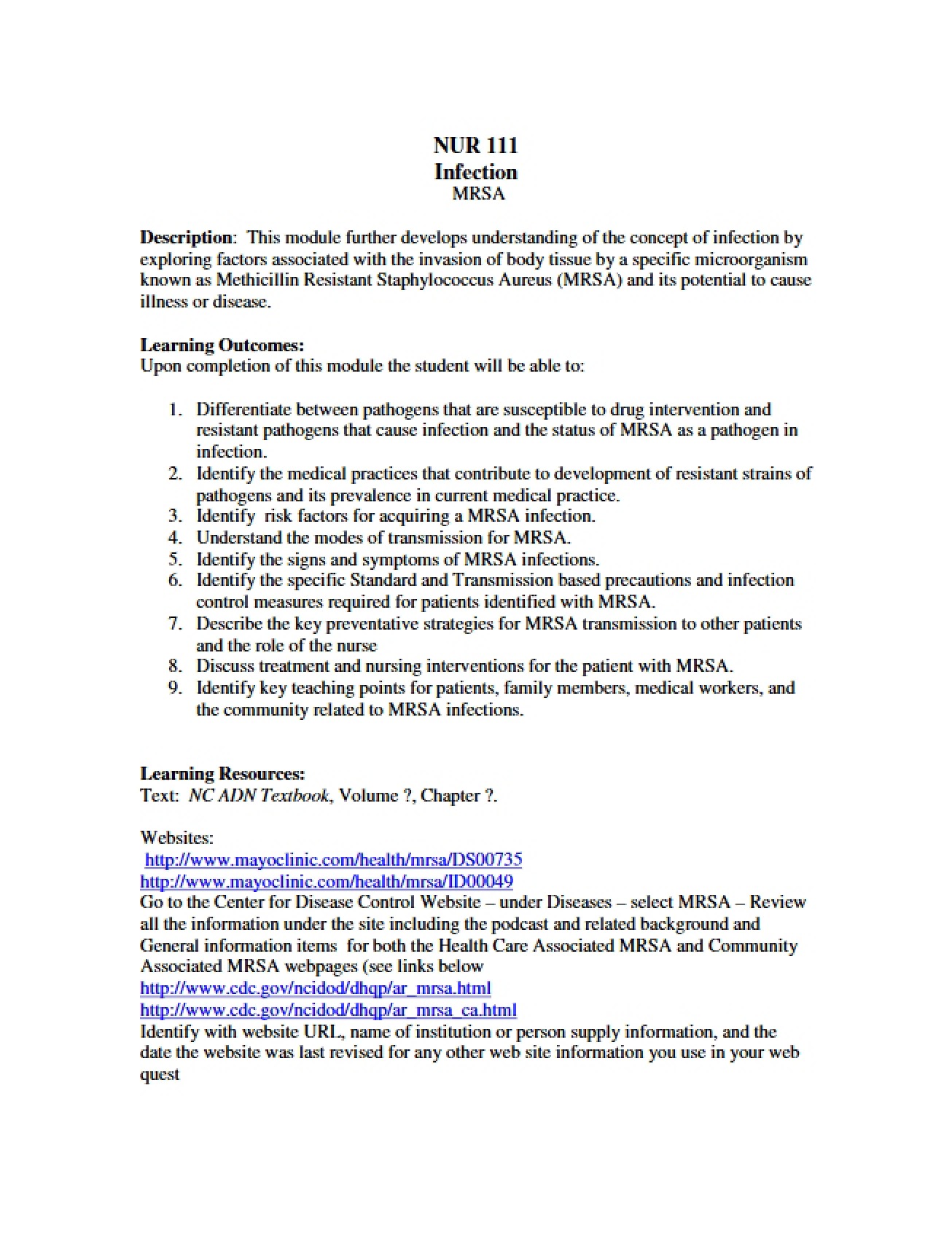 Module on MRSA Infection