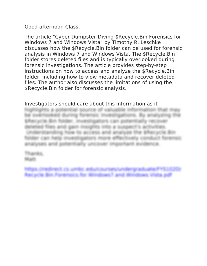 Cyber Dumpster-Diving - Windows 7 and Windows Vista Recycle Bin Forensics